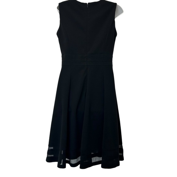Calvin Klein sleeveless black crepe knit fit flare dress mesh panels size 10 - Picture 2 of 11